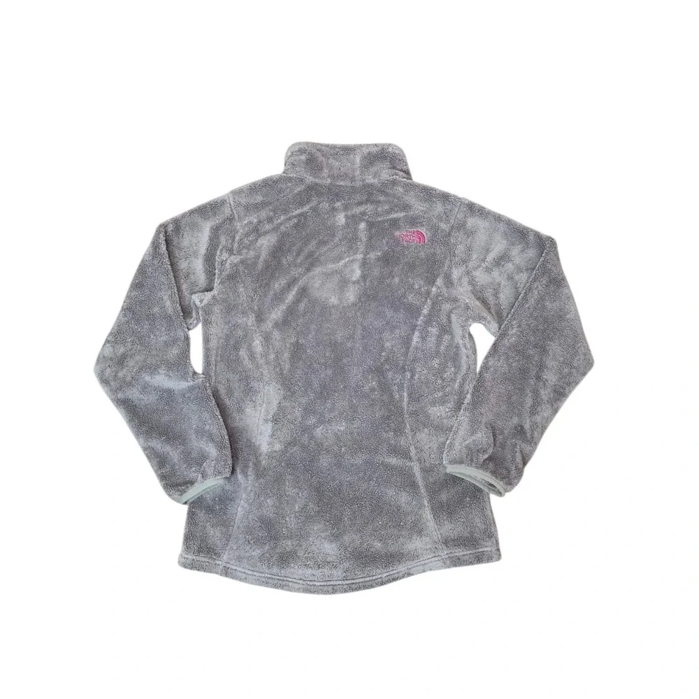 The North Face Girls XL 18 Gray Fleece Jacket Full Zip Pink Trim Youth